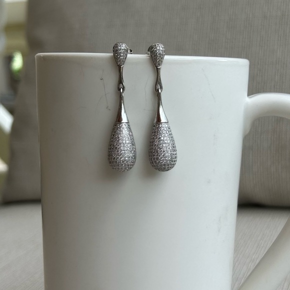 NWOT Sparkling 925 Sterling Silver Teardrop Earrings with Pavé Crystals - Picture 3 of 5